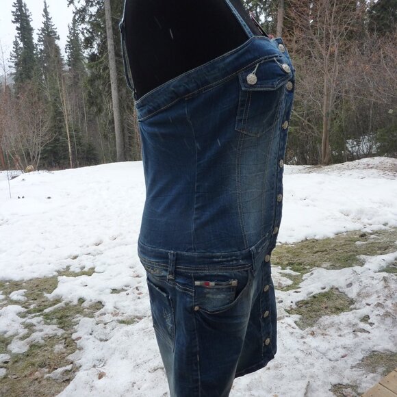 QUIRKY JOE BROWN GOTH PRAIRIE BUTTON FRONT MINI JEANS DRESS GYPSY BOHO 14 16 - Picture 5 of 8